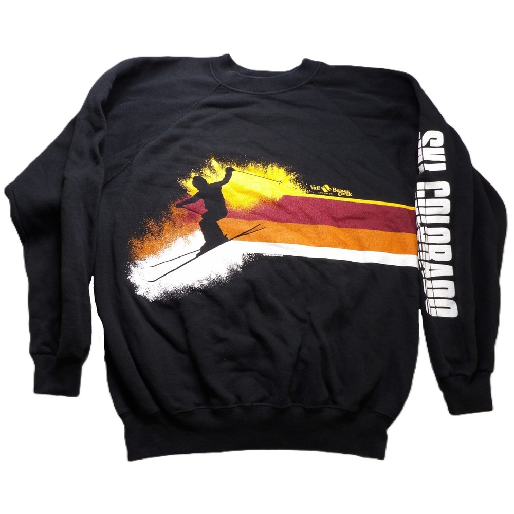 VTG 80s Hanes Vail Beaver Creek Ski Sweatshirt Men Large Black Pullover USA Made